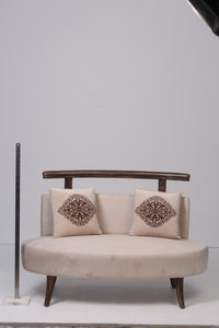 Brown & off-white sofa with 2 embroidered cushions 4'x2.5'ft Sitting - GS Productions