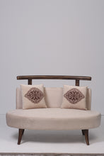 Load image into Gallery viewer, Brown &amp; off-white sofa with 2 embroidered cushions 4&#39;x2.5&#39;ft Sitting - GS Productions
