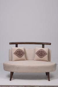 Brown & off-white sofa with 2 embroidered cushions 4'x2.5'ft Sitting - GS Productions