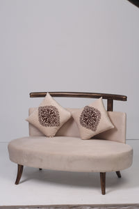 Brown & off-white sofa with 2 embroidered cushions 4'x2.5'ft Sitting - GS Productions