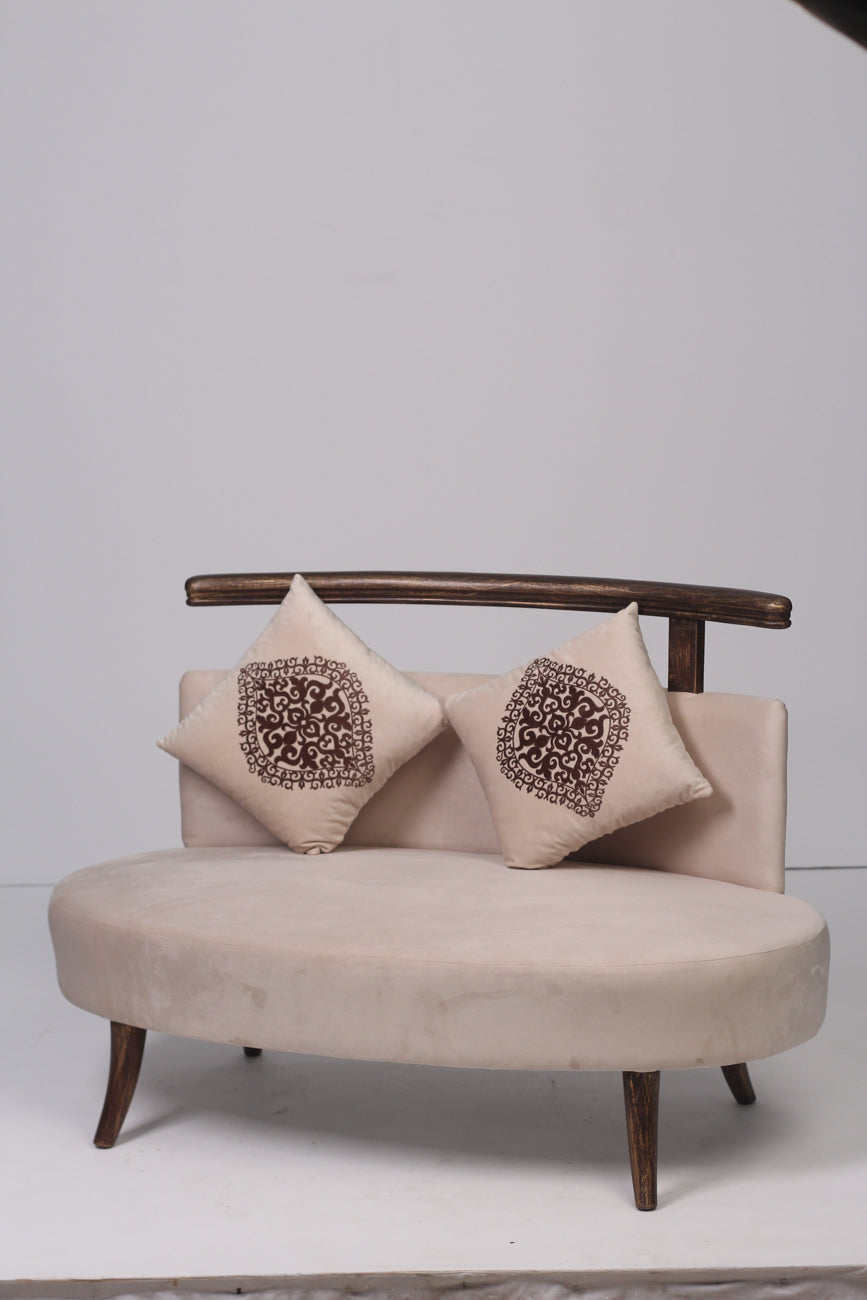 Brown & off-white sofa with 2 embroidered cushions 4'x2.5'ft Sitting - GS Productions