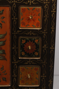 Brown, orange & gold hand painted multi drawer Console 1' x 3.5'ft - GS Productions