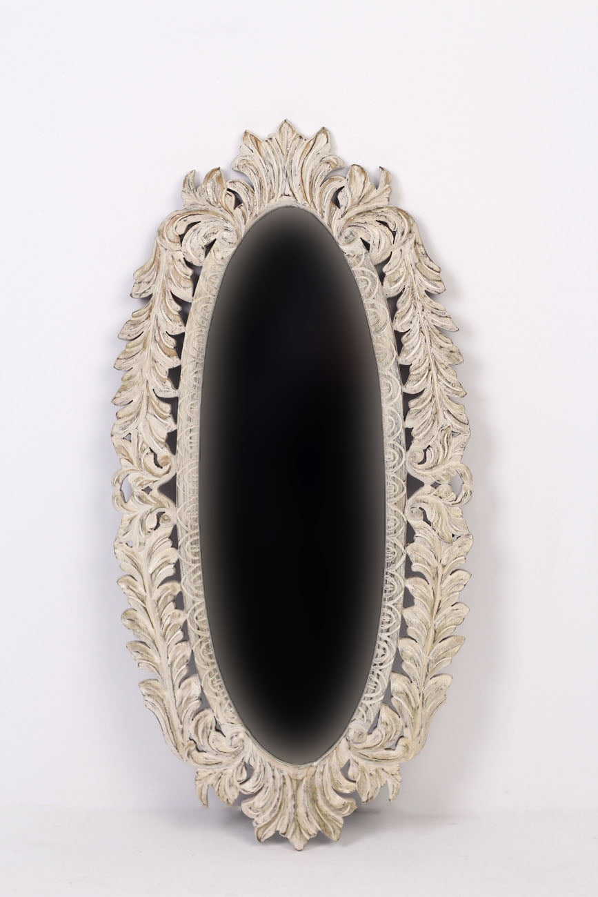 White weathered carved Mirror 2'x3.5'ft - GS Productions