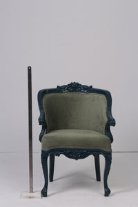 Dull green & blue carved sofa chair 2'x 2.5'ft - GS Productions