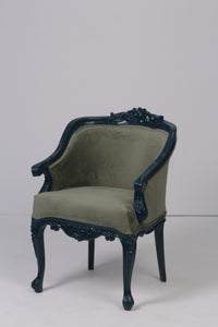 Dull green & blue carved sofa chair 2'x 2.5'ft - GS Productions