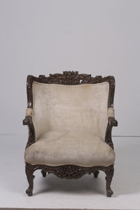 Off-white & Brown carved sofa chair 2.5'x 3.5'ft - GS Productions