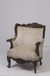 Off-white & Brown carved sofa chair 2.5'x 3.5'ft - GS Productions