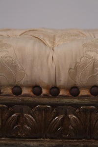 Dull green & Off-white carved & quilted settee 5'x 2.5'ft - GS Productions