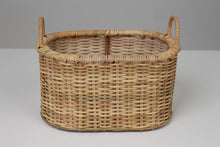 Load image into Gallery viewer, Brown &amp; Beige Cane Basket with Handles 10&quot; x 14&quot; - GS Productions
