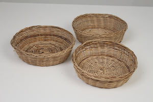 Set of 3 Brown Cane Round Baskets 3" x 10" - GS Productions