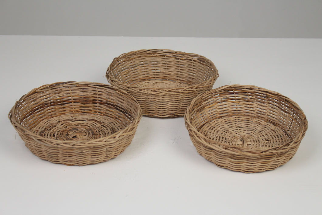 Set of 3 Brown Cane Round Baskets 3