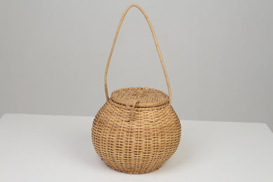 Brown Cane Bell Jar Basket with Lid & Handle 12
