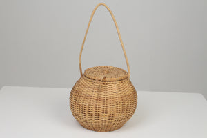 Brown Cane Bell Jar Basket with Lid & Handle 12" x 22" - GS Productions