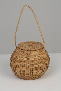 Brown Cane Bell Jar Basket with Lid & Handle 12" x 22" - GS Productions