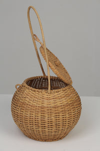 Brown Cane Bell Jar Basket with Lid & Handle 12" x 22" - GS Productions