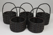 Load image into Gallery viewer, Set of 5 Black Plastic Cane Round Baskets with Handles 9&quot; x 14&quot; - GS Productions
