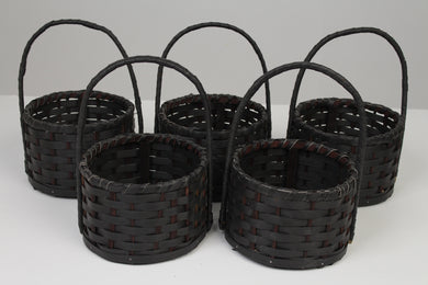 Set of 5 Black Plastic Cane Round Baskets with Handles 9