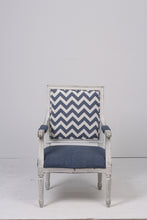 Load image into Gallery viewer, White &amp; Blue contemporary upholstery and chalk finished french chair 2&#39;x 3.5&#39;ft - GS Productions
