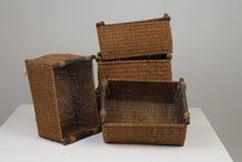 Load image into Gallery viewer, Set of 5 Brown Jute Rope Baskets with Wooden Handles 12&quot; x 17&quot; - GS Productions
