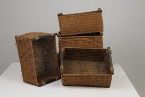 Set of 5 Brown Jute Rope Baskets with Wooden Handles 12" x 17" - GS Productions
