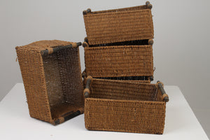 Set of 5 Brown Jute Rope Baskets with Wooden Handles 12" x 17" - GS Productions