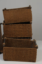 Load image into Gallery viewer, Set of 5 Brown Jute Rope Baskets with Wooden Handles 12&quot; x 17&quot; - GS Productions
