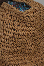 Load image into Gallery viewer, Brown Jute Rope Weaved Tote b\Bag with Blue Silk Lining &amp; Leather Stripes 16&quot; x 20&quot; - GS Productions
