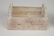Load image into Gallery viewer, Set of 3 White &amp; Brown Carved Wooden Planters/Decorative Boxes with Handles 6&quot; x 11&quot; - GS Productions
