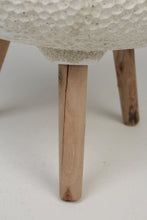 Load image into Gallery viewer, White &amp; Brown Ceramic Textured Planter with Wooden Legs 14&quot; x 14&quot; - GS Productions
