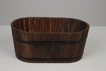 Load image into Gallery viewer, Brown &amp; Black aged Oak Wood Barrel Bucket/Planter 12&quot; x 19&quot; - GS Productions
