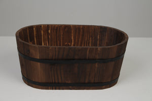 Brown & Black aged Oak Wood Barrel Bucket/Planter 12" x 19" - GS Productions