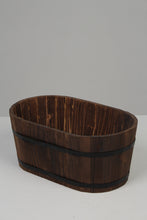Load image into Gallery viewer, Brown &amp; Black aged Oak Wood Barrel Bucket/Planter 12&quot; x 19&quot; - GS Productions
