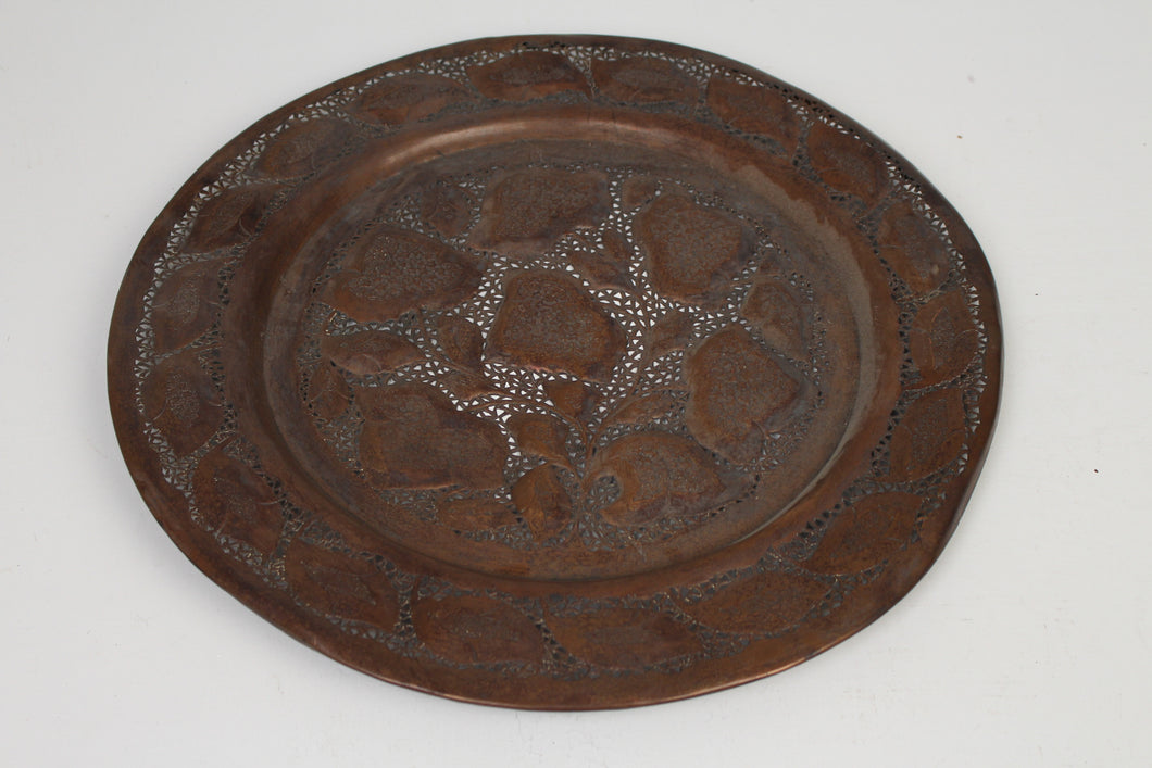 Copper Carved Traditional Round Tray 14