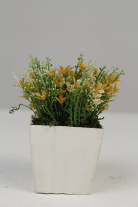 Set of 3 White Planters with Artificial Green, Yellow & White Plant 2.5" x 2.5" - GS Productions