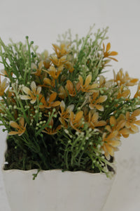 Set of 3 White Planters with Artificial Green, Yellow & White Plant 2.5" x 2.5" - GS Productions