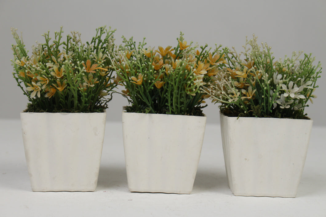 Set of 3 White Planters with Artificial Green, Yellow & White Plant 2.5