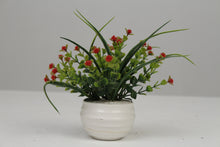 Load image into Gallery viewer, White Planter with Artificial Green &amp; Red Plant 2.5&quot; x 2.5&quot; - GS Productions
