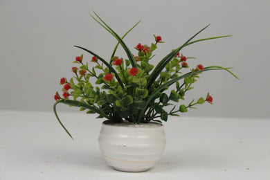 White Planter with Artificial Green & Red Plant 2.5
