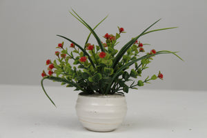 White Planter with Artificial Green & Red Plant 2.5" x 2.5" - GS Productions