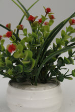 Load image into Gallery viewer, White Planter with Artificial Green &amp; Red Plant 2.5&quot; x 2.5&quot; - GS Productions
