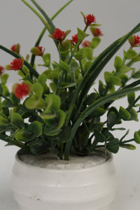White Planter with Artificial Green & Red Plant 2.5" x 2.5" - GS Productions