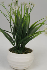 White Planter with Artificial Green & White Plant 2.5" x 2.5" - GS Productions