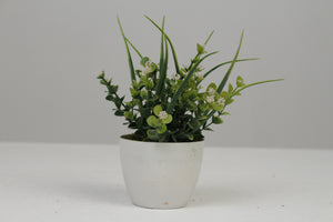 White Planter with Artificial Green Plant 2.5" x 2.5" - GS Productions
