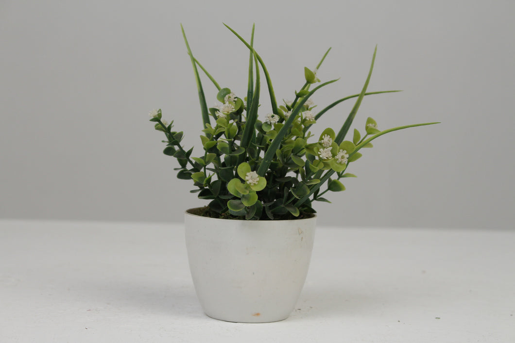 White Planter with Artificial Green Plant 2.5