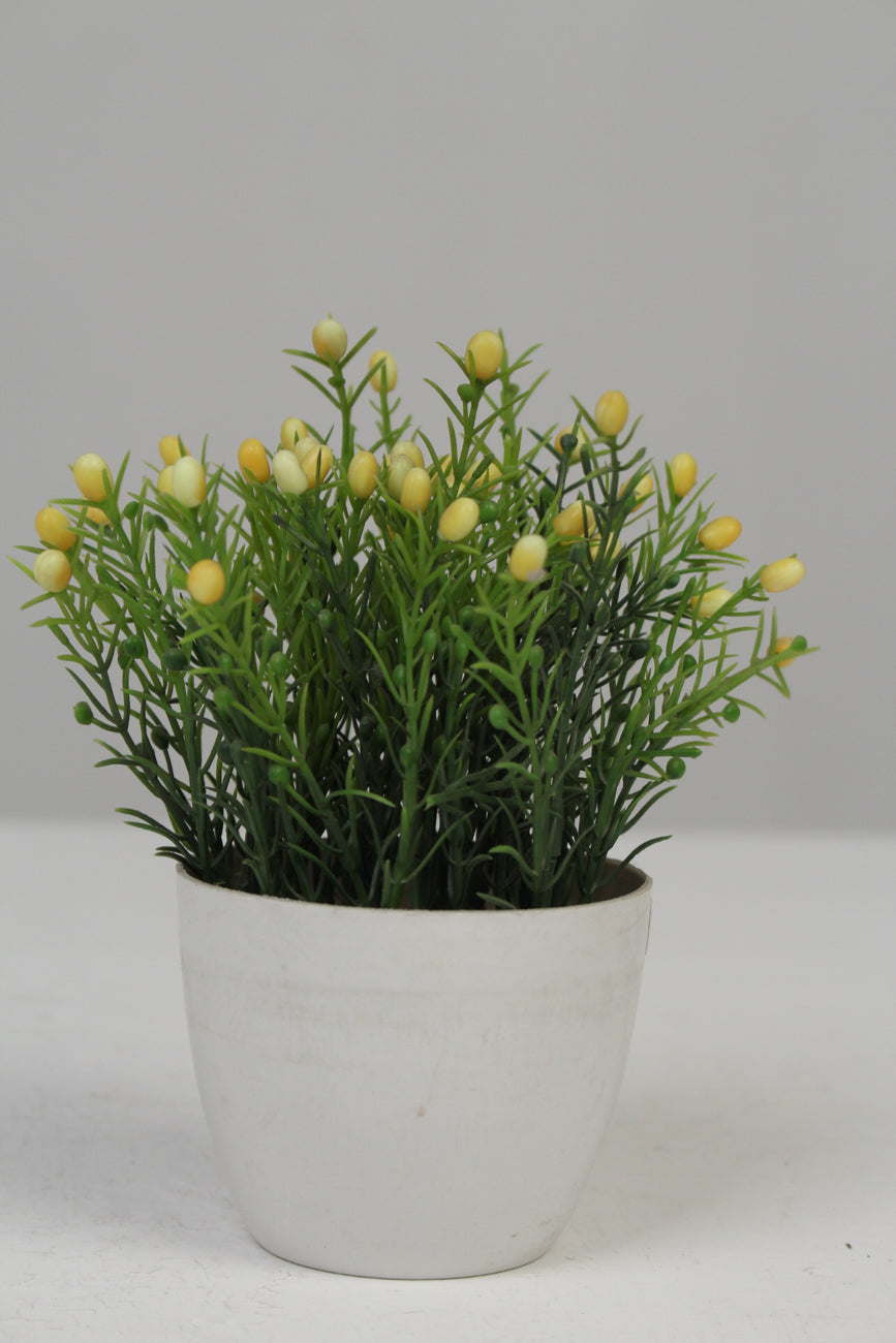 White Planter with Artificial Green & Yellow Plant 2.5