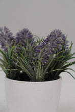 Load image into Gallery viewer, White Planters with Artificial Green &amp; Purple Plant 2.5&quot; x 2.5&quot; - GS Productions
