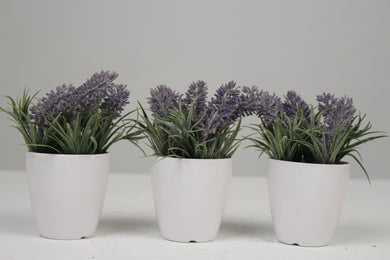 White Planters with Artificial Green & Purple Plant 2.5