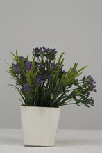 Load image into Gallery viewer, White Planter with Artificial Green &amp; Purple Plant 2.5&quot; x 2.5&quot; - GS Productions
