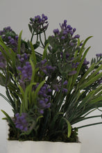 Load image into Gallery viewer, White Planter with Artificial Green &amp; Purple Plant 2.5&quot; x 2.5&quot; - GS Productions
