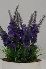 Load image into Gallery viewer, White Planter with Artificial Green &amp; Purple Plant 2.5&quot; x 2.5&quot; - GS Productions
